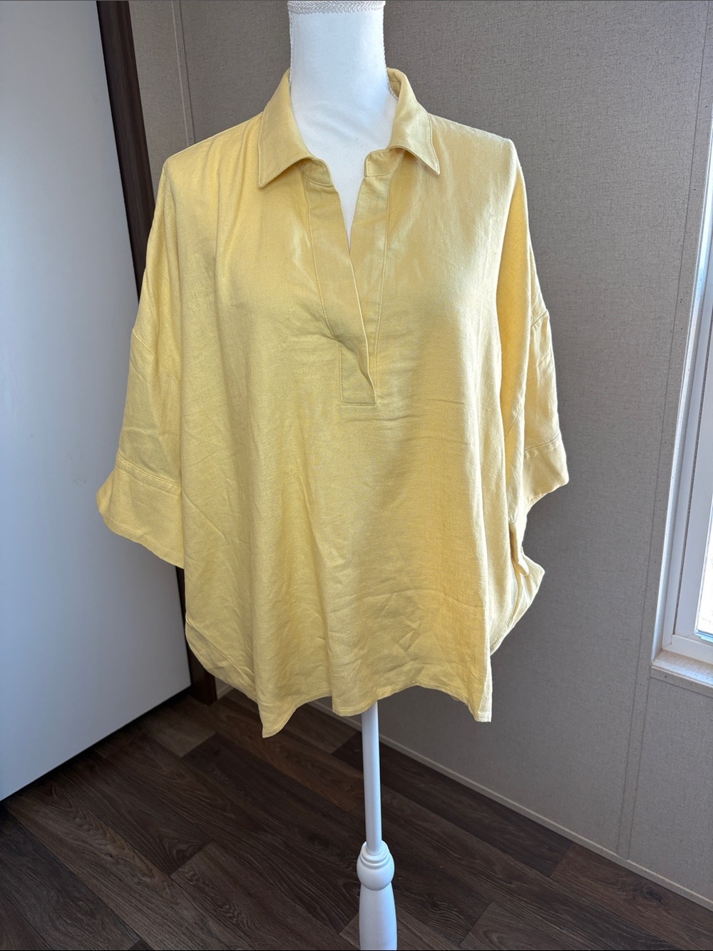 Banana Republic Linen Blend Drapey Popover Shirt Yellow XL NWT Minimalist Resort
